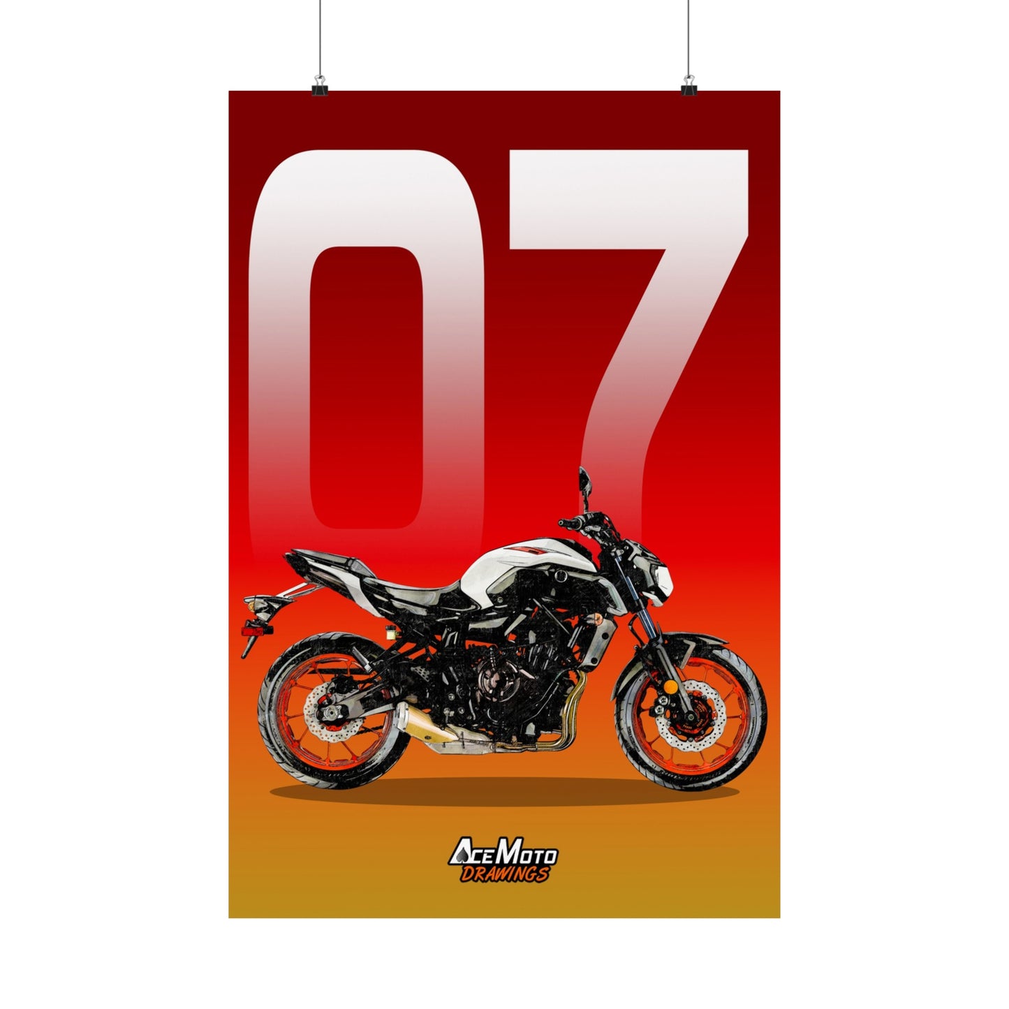 Yamaha MT07 White Orange | Wall Art - Motorcycle Poster - 2020