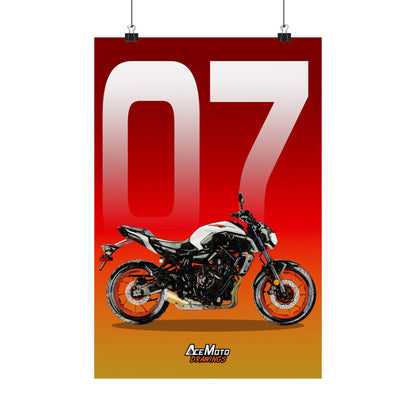 Yamaha MT07 White Orange | Wall Art - Motorcycle Poster - 2020