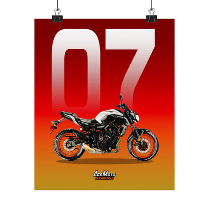 Yamaha MT07 White Orange | Wall Art - Motorcycle Poster - 2020