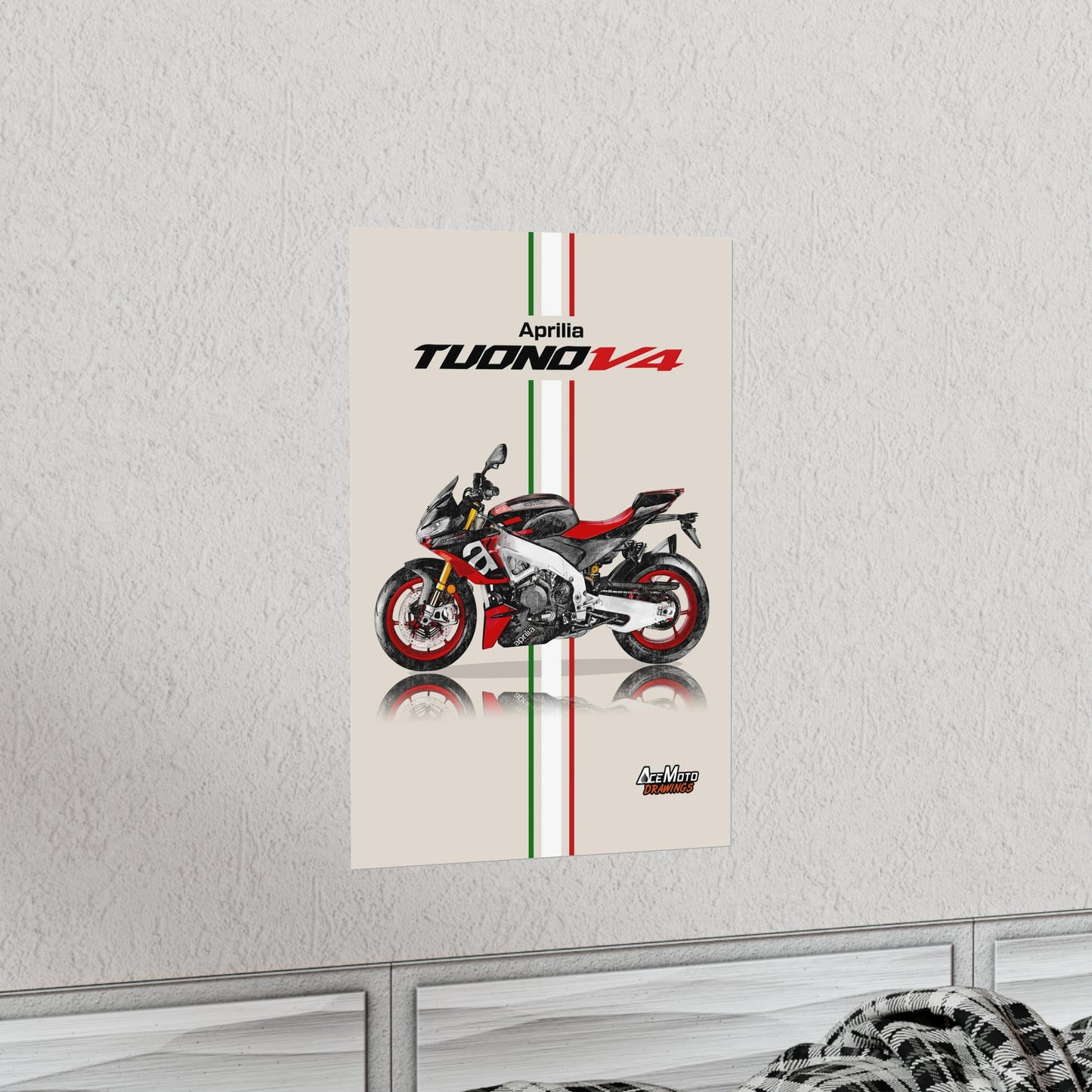 Aprilia Tuono V4 1100 Drawing Poster with White Frame ( angle 2 ) 