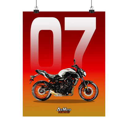 Yamaha MT07 White Orange | Wall Art - Motorcycle Poster - 2020