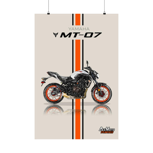 Yamaha MT07 White Orange | Wall Art - Motorcycle Poster - 2020