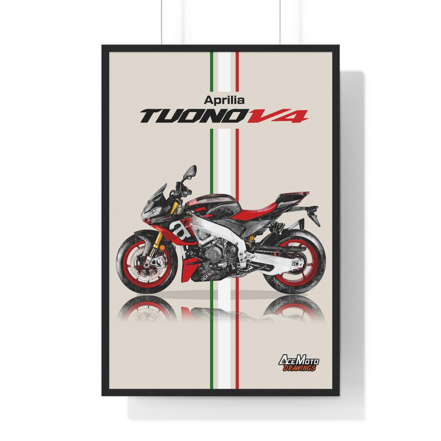 Aprilia Tuono V4 1100 Drawing Poster with Black Frame