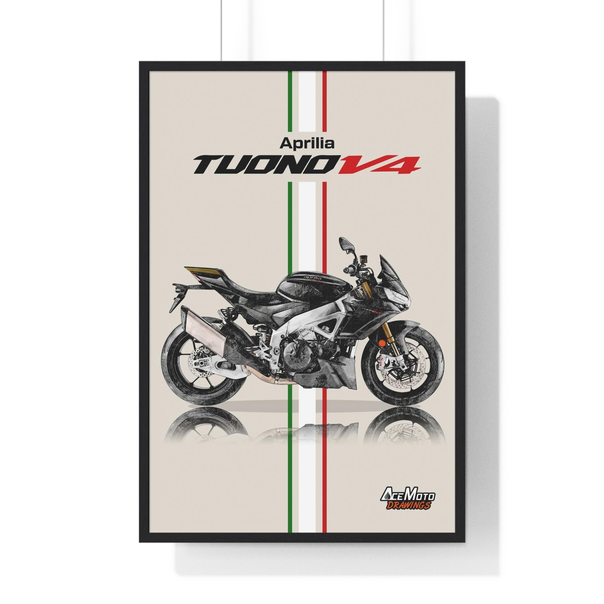 Aprilia Tuono V4 Drawing Poster Black Frame