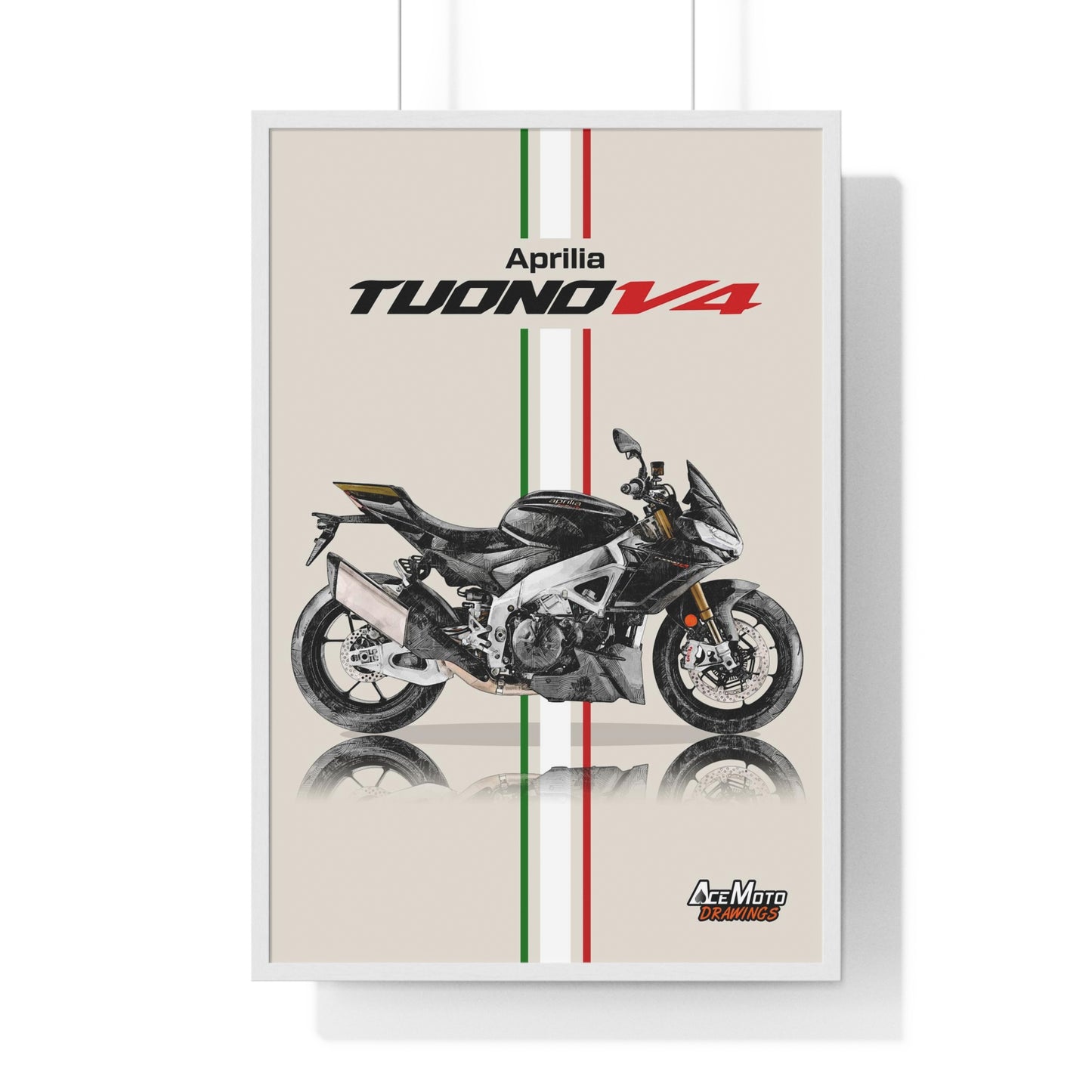 Aprilia Tuono V4 Drawing Poster White Frame