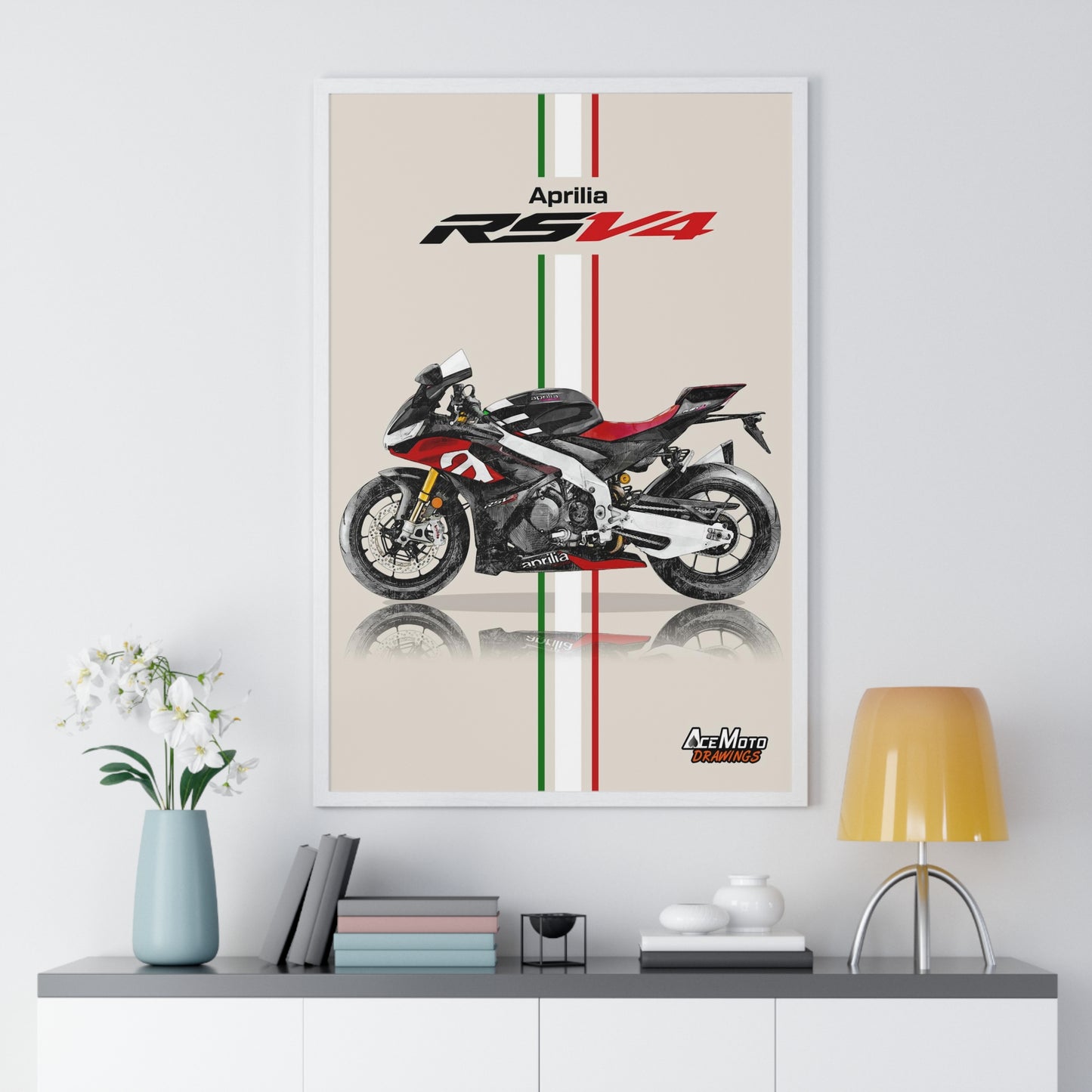 Aprilia RSV4 1100RR Drawing Poster White 1 frame