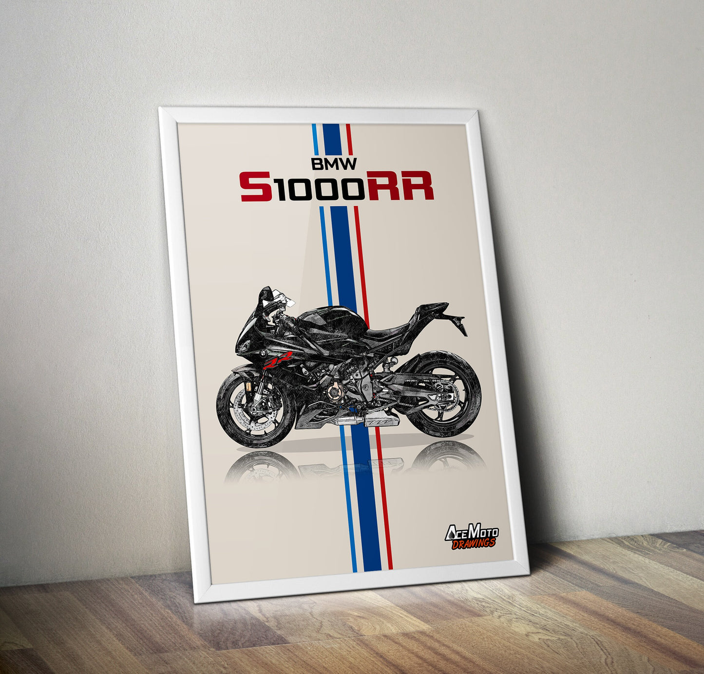 BMW S1000RR Black Drawing | Wall Art - Frame Poster 2022