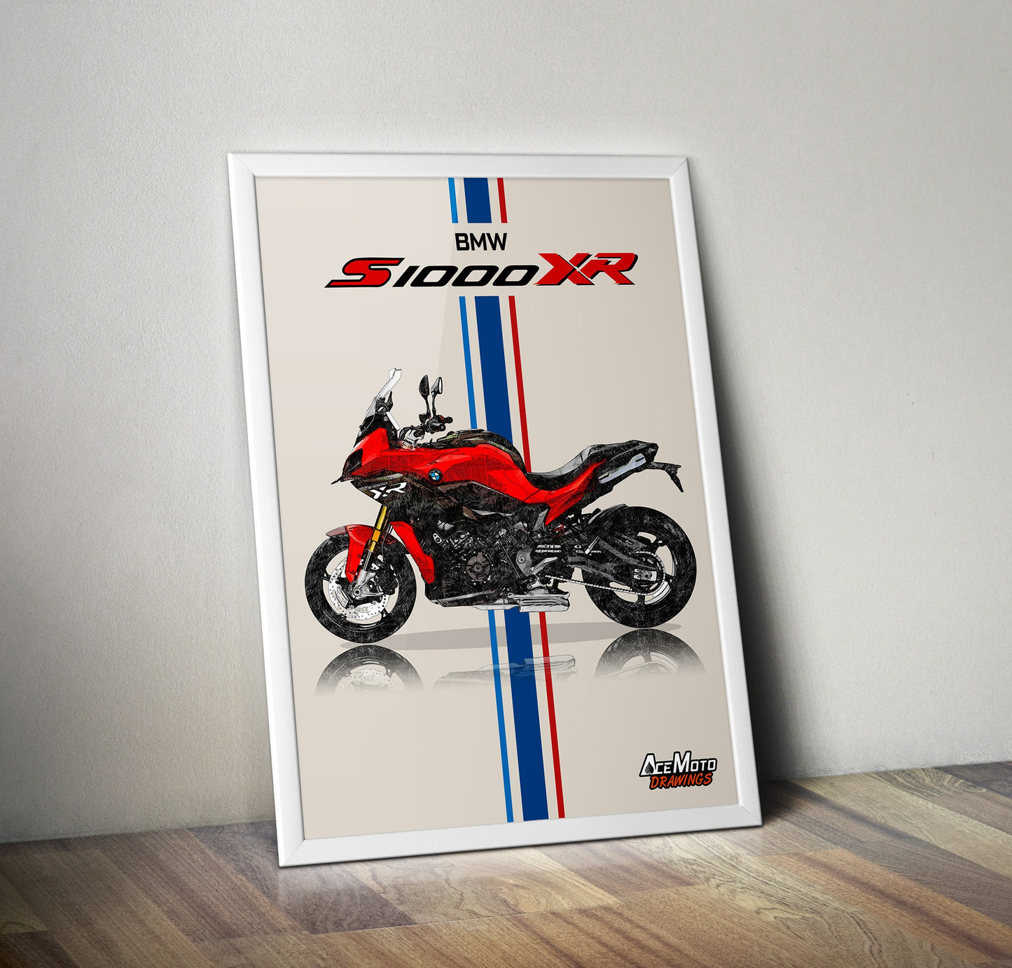 BMW S1000XR Red Drawing | Wall Art - Frame Poster - 2023