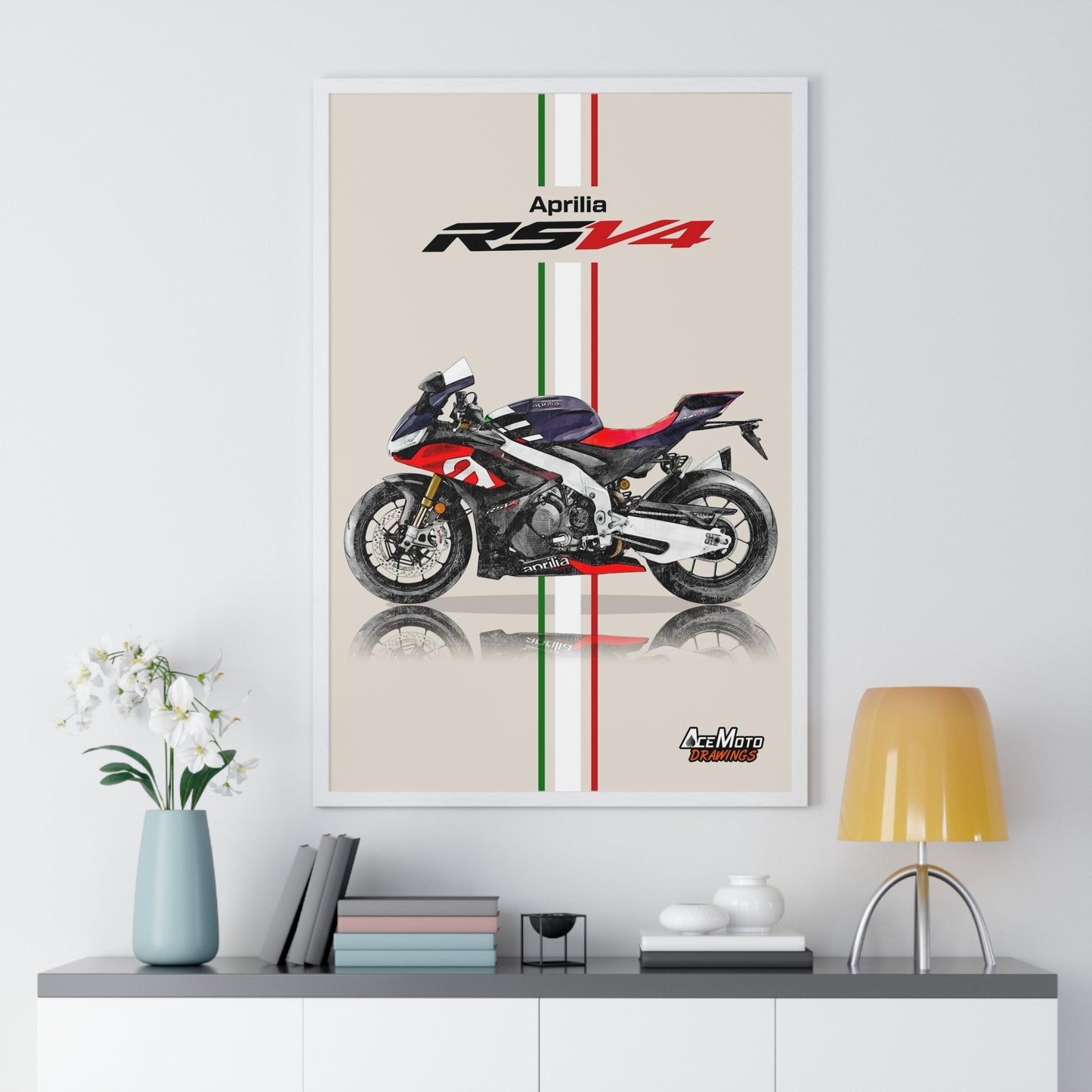 Aprilia RSV4 1100RR drawing poster Frame White