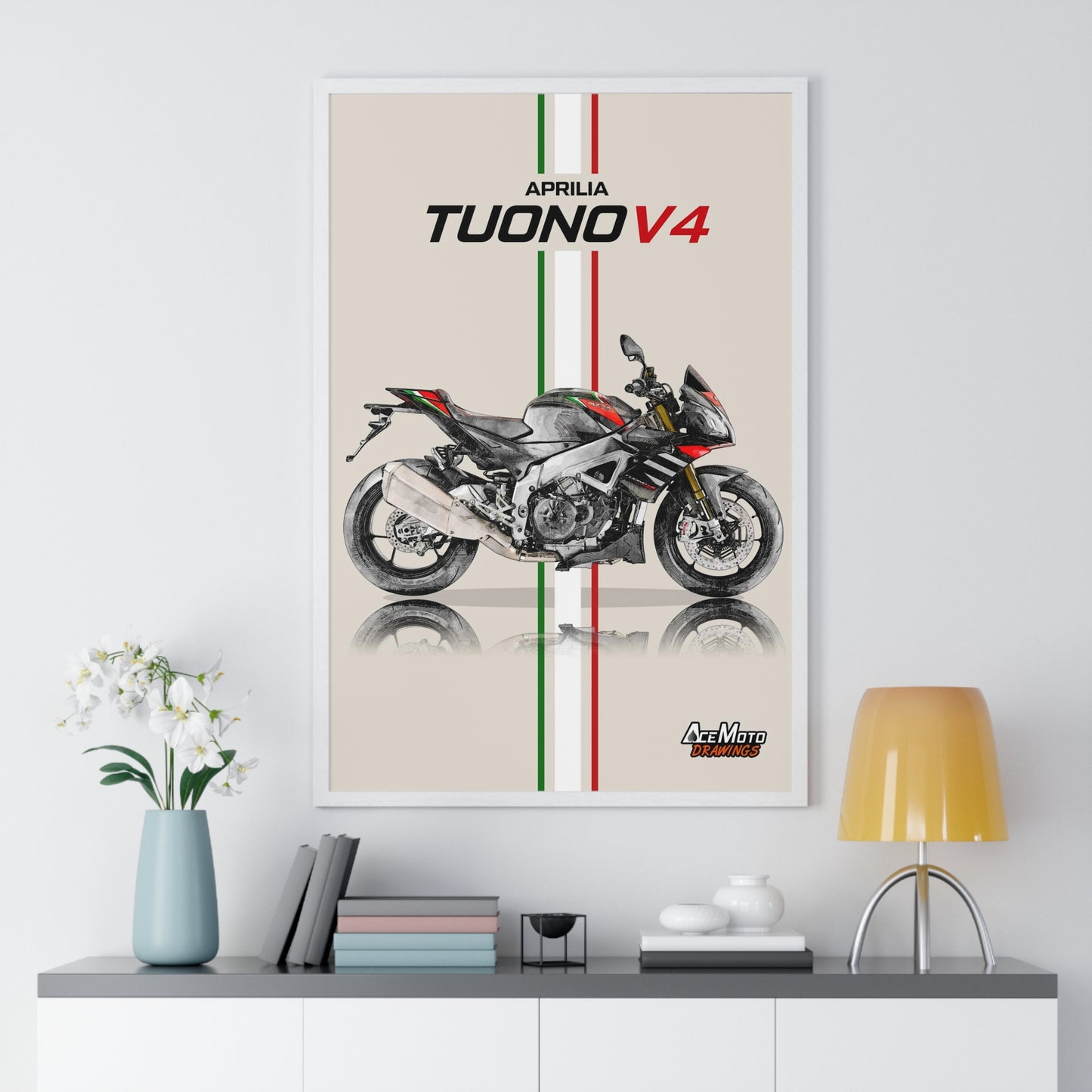 Aprilia Tuono V4 Factory 1100 Drawing Poster White Frame ( angle 2 )